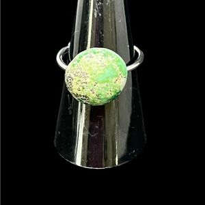 Round green Turquoise adjustable stainless steel Ring